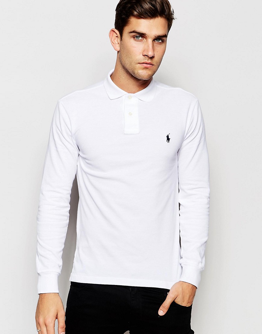 Polo Ralph Lauren Long Sleeve Polo Shirt in Slim Fit In White