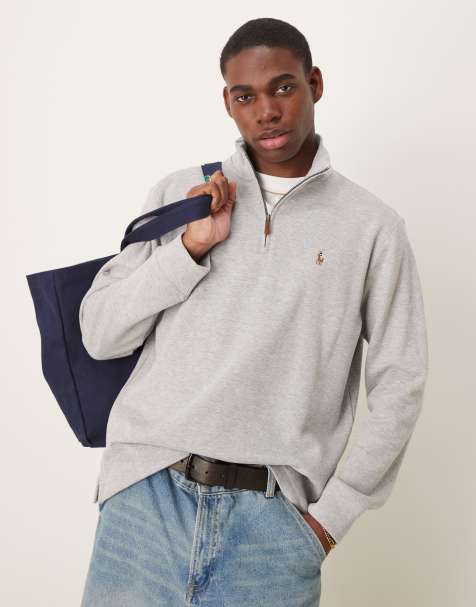 Polo Ralph Lauren long sleeve quarter zip knit jumper in grey - view 1