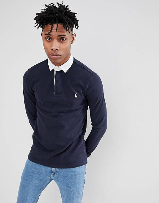 Polo Ralph Lauren Long Sleeve Rugby Polo Contrast Collar in Navy/White ...