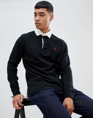 Polo Ralph Lauren long sleeve rugby polo player logo in black