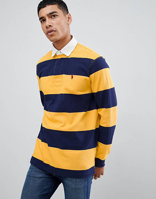 Polo Ralph Lauren long sleeve stripe rugby polo player logo in yellow ...