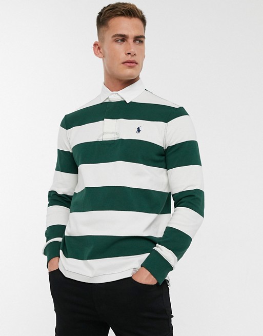 Polo Ralph Lauren long sleeve stripe rugby polo shirt in green with logo