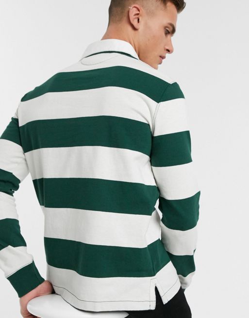 Polo Ralph Lauren long sleeve stripe rugby polo shirt in green with logo |  ASOS