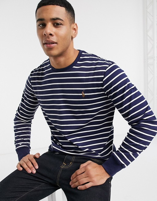 Polo Ralph Lauren long sleeve top in navy stripe with logo