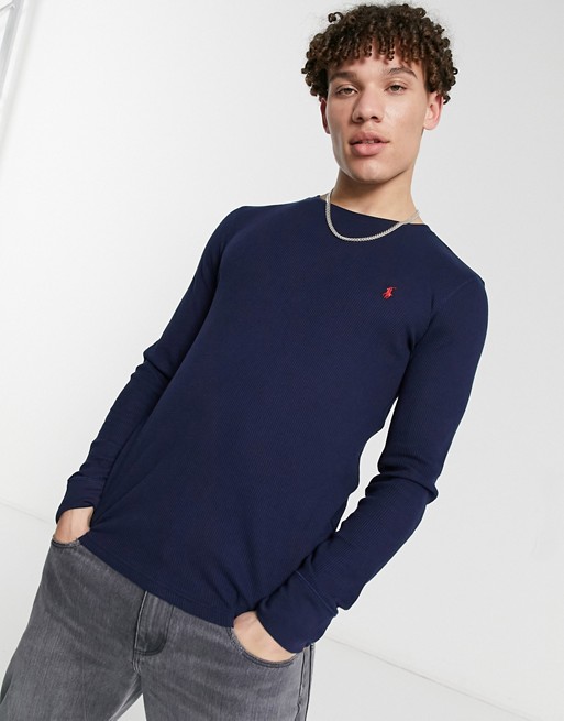 Polo Ralph Lauren long sleeve lounge waffle t-shirt in navy with logo