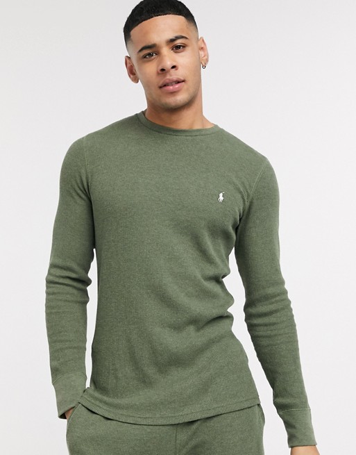 Polo Ralph Lauren long sleeve waffle t-shirt in olive with logo