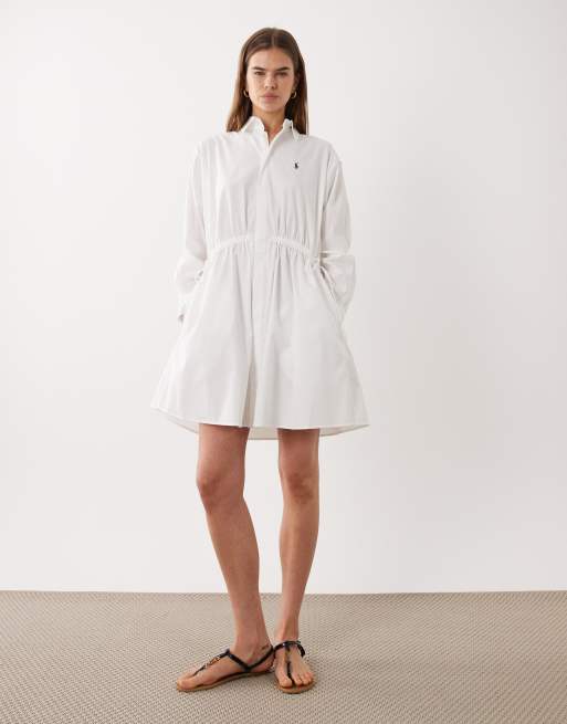 Polo Ralph Lauren long sleeve woven shirt day dress in white | ASOS
