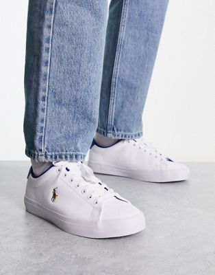 Polo Ralph Lauren leather longwood trainer in white with multi pony logo - ASOS Price Checker