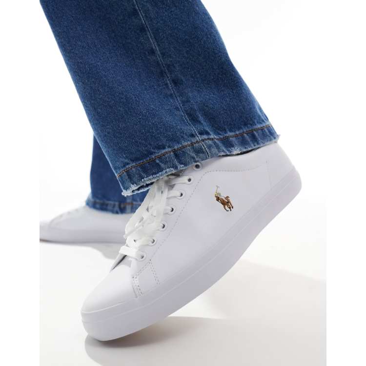 Polo Lauren longwood leather sneakers in white with multi |