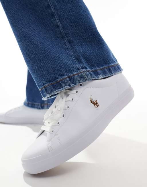 Polo Ralph Lauren longwood leather sneakers in white with multi pony logo |  ASOS