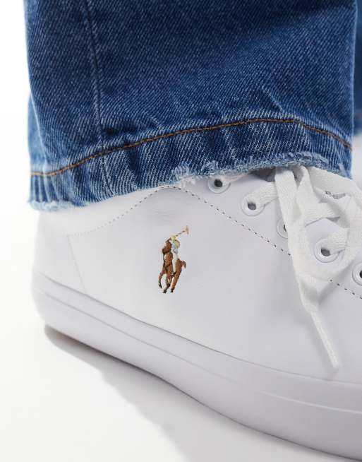 Polo Ralph Lauren longwood leather sneakers in white with multi pony logo |  ASOS