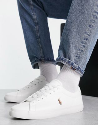 Slink Afrikaanse Pigment Polo Ralph Lauren Longwood leather sneakers with pony logo in white | ASOS