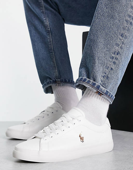 Renderen Spoedig Gewoon overlopen Polo Ralph Lauren Longwood leather sneakers with pony logo in white | ASOS