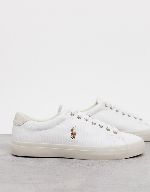 Polo Ralph Lauren longwood leather trainer polo player logo in white