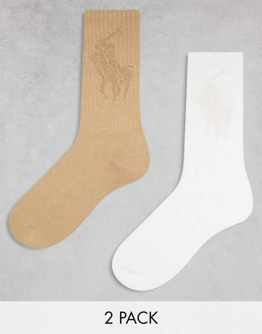 Polo Ralph Lauren - Lot de 2 paires de chaussettes à grand logo joueur de polo - Fauve crème