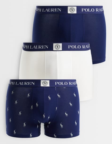 Polo Ralph Lauren lot de 3 caleçons en coton bleu marine et blanc - view 1