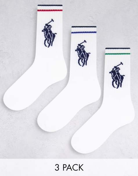 Polo Ralph Lauren - Lot de 3 paires de chaussettes de sport à rayures et logo joueur de polo - Blanc - view 1