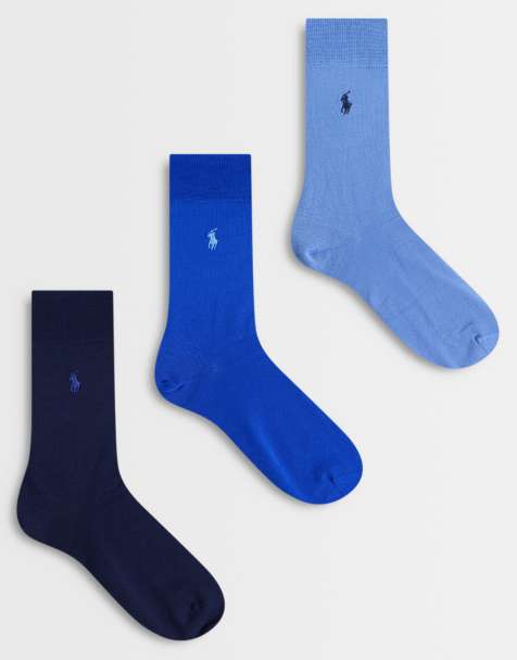 Polo Ralph Lauren lot de 3 paires de chaussettes mi-hautes en coton mélangé avec logo icon, bleu multicolore - view 1