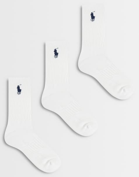 Polo Ralph Lauren lot de 3 paires de chaussettes mi-mollet à grand logo iconique en blanc - view 1