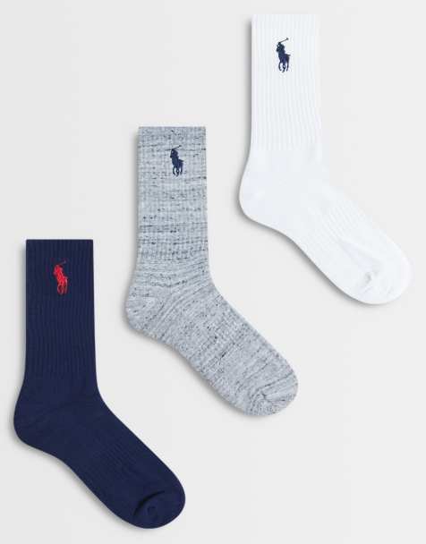 Polo Ralph Lauren lot de 3 paires de chaussettes mi-mollet à grand logo iconique en marine, blanc et gris - view 1