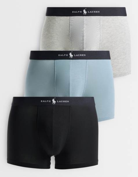 Polo Ralph Lauren lot de 3 trunks classiques à taille logotypée en noir, gris et bleu - view 1