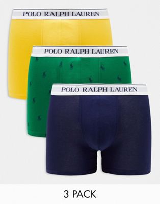 Polo Ralph Lauren 3 pack trunks in navy green yellow with all over logo - ASOS Price Checker