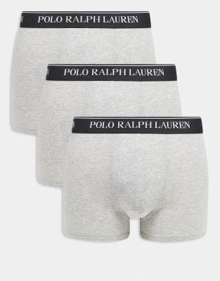 Polo Ralph Lauren - Lot de 3 boxers classiques à ceinture contrastée avec logo - Gris chiné
