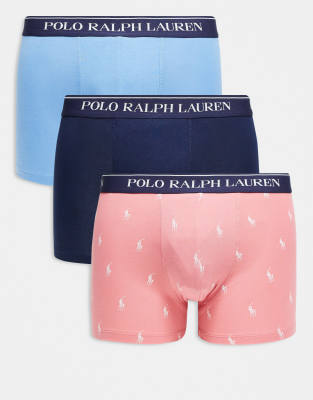 Polo Ralph Lauren - Lot de 3 boxers classiques unis et imprimés avec logo à la taille - Rose/bleu marine/bleu-Multicolore