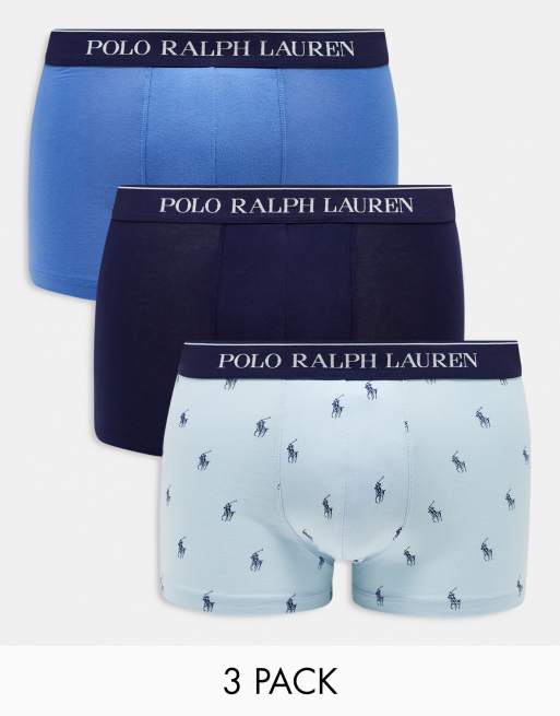 Polo Ralph Lauren Lot de 3 boxers Gris logo bleu et bleu