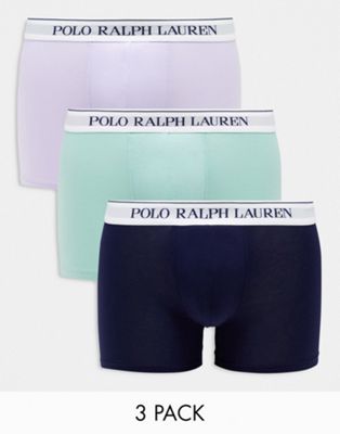 Polo Ralph Lauren 3 pack trunks in green, navy, purple - ASOS Price Checker