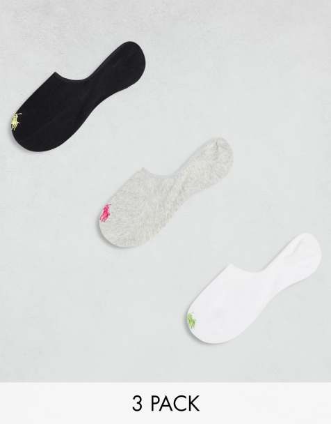 Polo Ralph Lauren - Lot de 3 paires de chaussettes invisibles à logo - Noir, blanc et gris - view 1