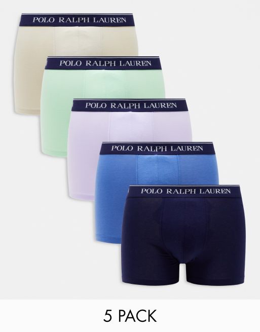Polo Ralph Lauren - Lot de 5 boxers avec taille à logo - Vert, violet, gris, bleu et bleu marine