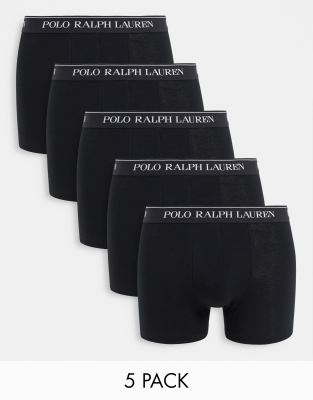 Polo Ralph Lauren 5 pack trunks in black with logo waistband - ASOS Price Checker