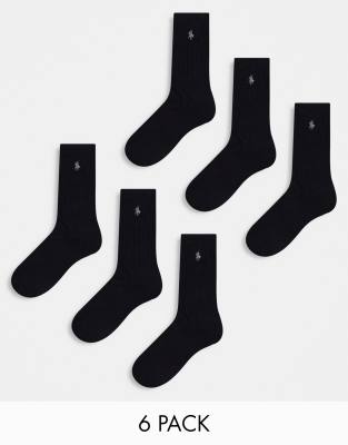 Polo Ralph Lauren 6 pack sport socks in black with pony logo - ASOS Price Checker