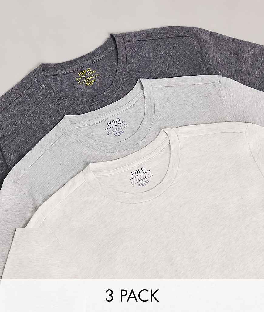 Polo Ralph Lauren lounge 3 pack t-shirts in heather/grey/charcoal with logo-Multi