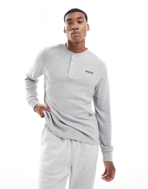 Polo Ralph Lauren lounge henley waffle long sleeve t shirt in grey