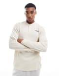 [Polo Ralph Lauren] Polo Ralph Lauren lounge henley waffle long sleeve t-shirt in white S Oatmeal heather