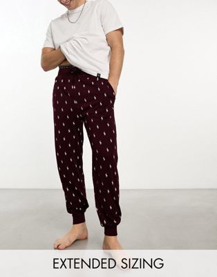 Polo Ralph Lauren lounge jogger in burgundy red with all over pony logo
