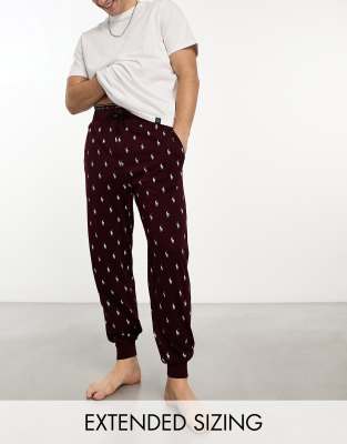 Polo Ralph Lauren lounge jogger in burgundy red with all over pony logo