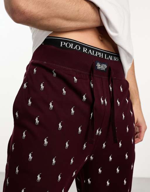 Polo Ralph Lauren lounge jogger in burgundy red with all over pony logo