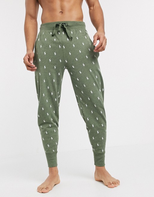 Polo Ralph Lauren lounge jogger in green with all over print logo