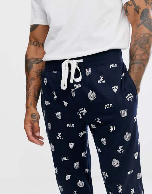 Polo Ralph Lauren lounge jogger in navy with all over print logo