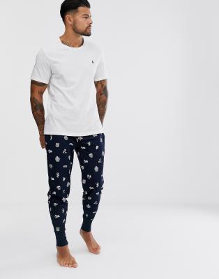 polo ralph lauren lounge jogger in navy with all over print logo
