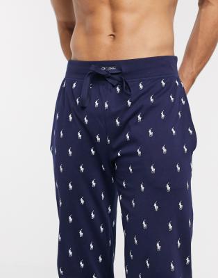 polo ralph lauren lounge jogger in navy with all over print logo