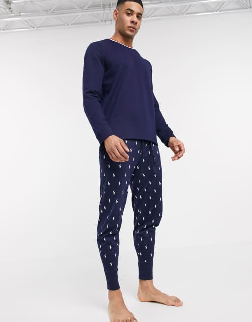 Polo Ralph Lauren lounge jogger in navy with all over print logo