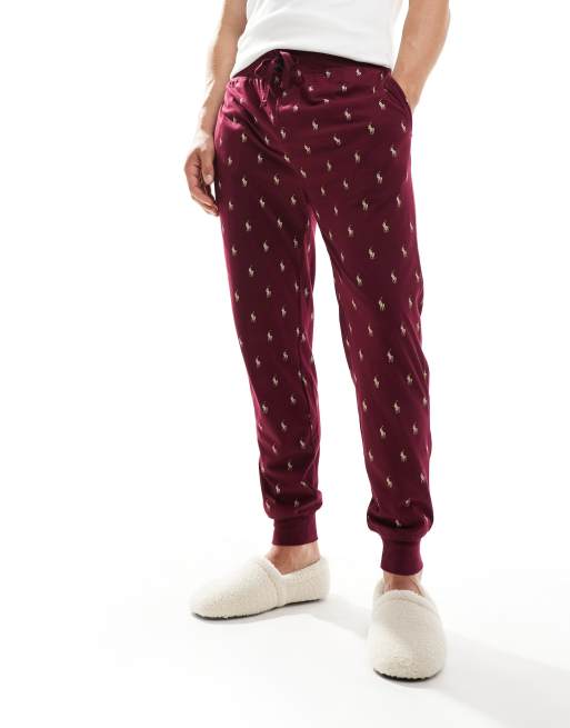 Polo Ralph Lauren lounge jogger with all over pony logo in burgundy ASOS