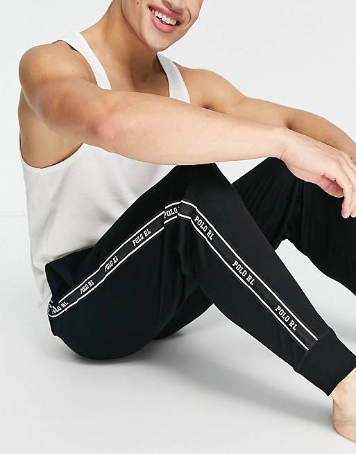 Polo Ralph Lauren lounge joggers in black with side logo taping
