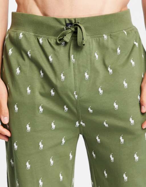 Polo Ralph Lauren lounge joggers in olive green with all over pony logo