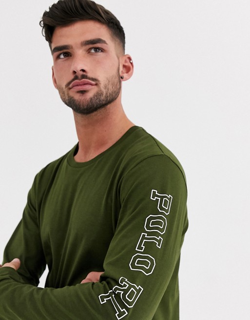Polo Ralph Lauren lounge long sleeve in olive with arm logo print