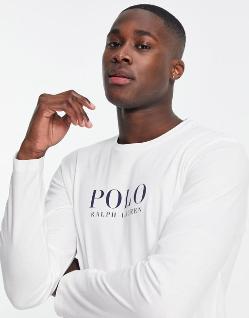 Polo Ralph Lauren lounge long sleeve t-shirt in white with chest logo